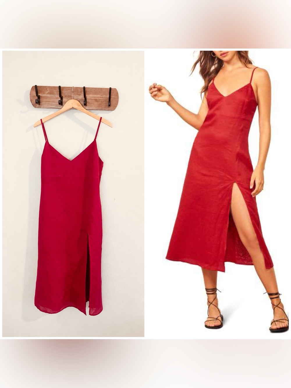 Reformation Brianna Cherry Linen Side Slit Midi Dress Size 8